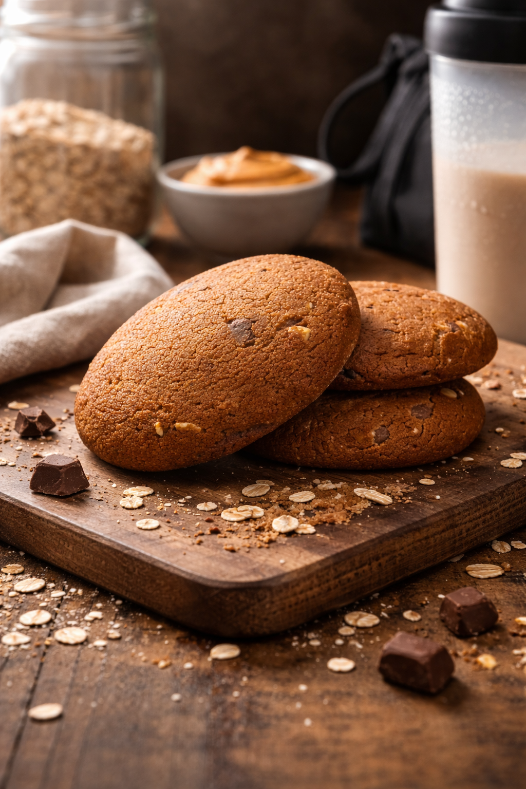 Artisan protein cookies and carrot cake on a stone surface